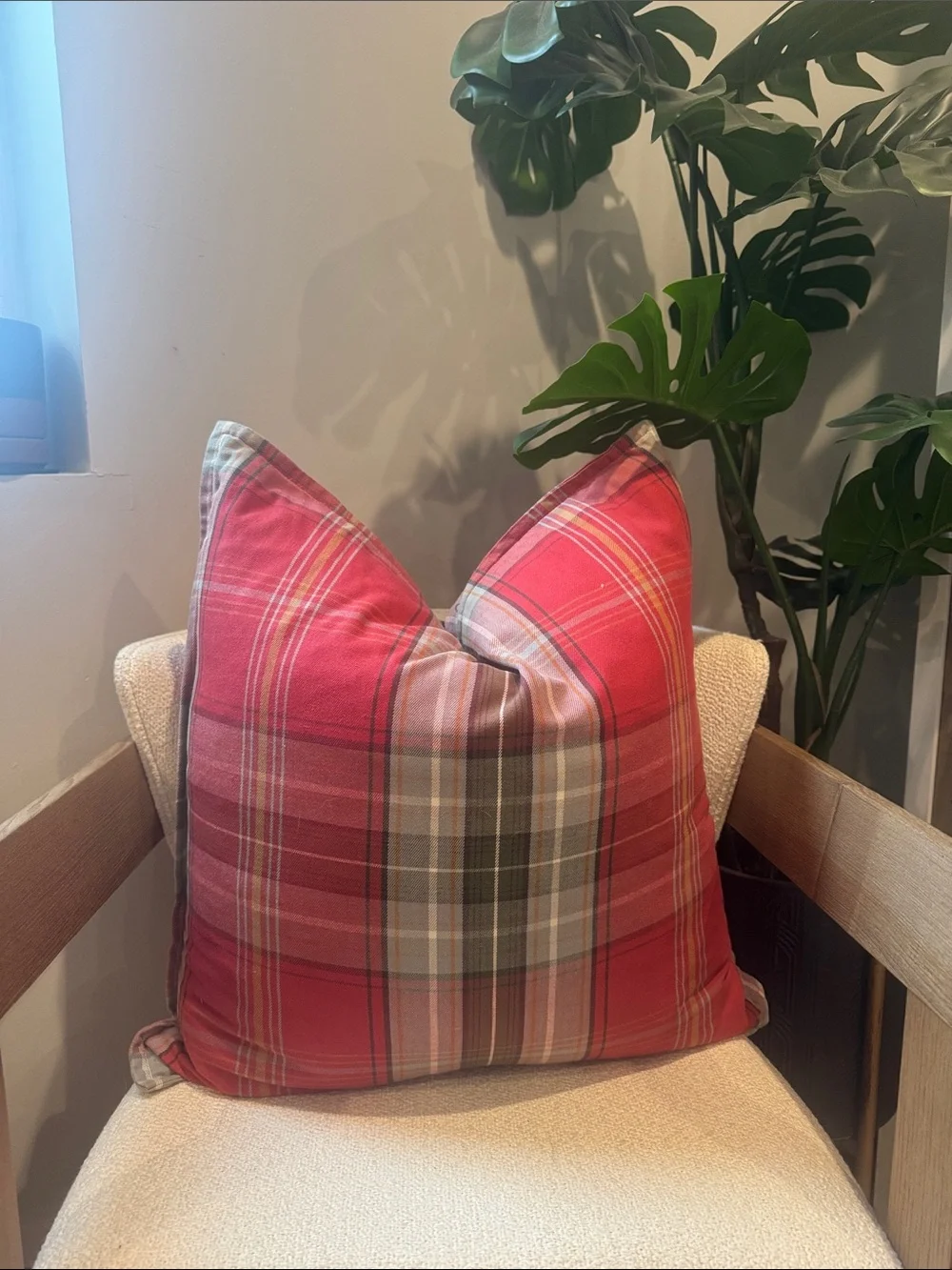 Pottery Barn Red Plaid Decorative Throw Pillow